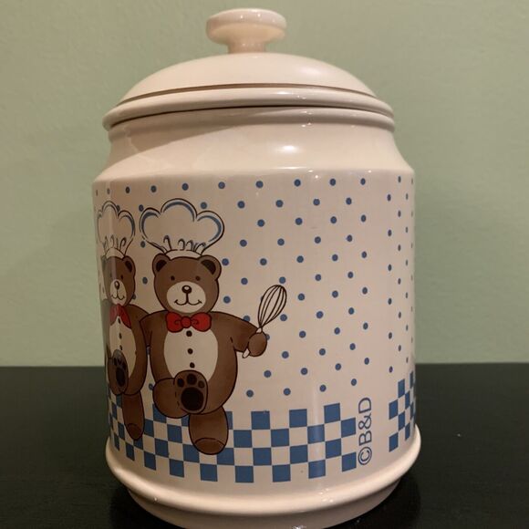 Vintage B & D Large Canister Cookie Jar 3 Dance Bears Chef Hat Japan Ceramic - Picture 3 of 12